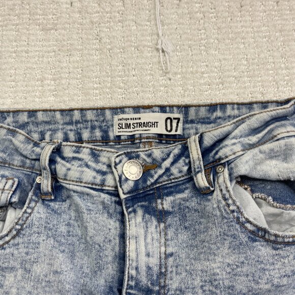 Y2K Refuge Jeans Womens Size 7 Blue Denim Slim Straight Washed Distressed Punk - Picture 4 of 10